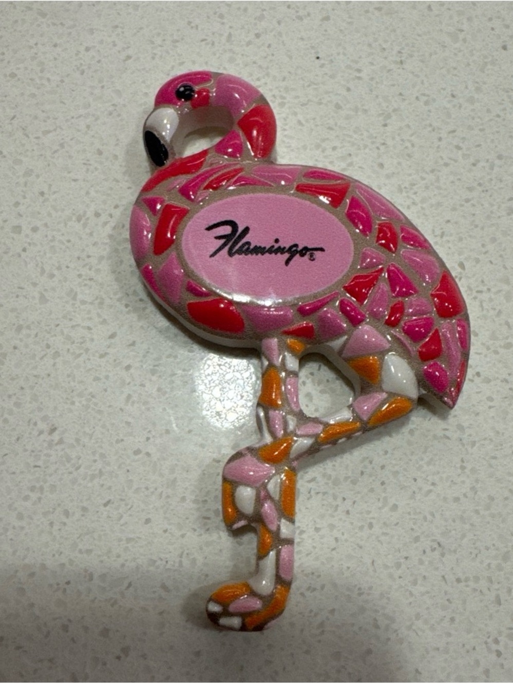 Pink and orange mosaic flamingo fridge magnet